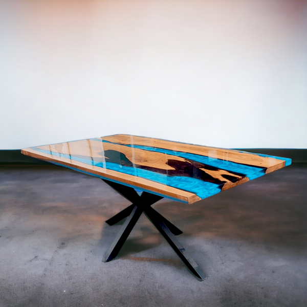 Blue Resin River Walnut Epoxy Table - 180*90*5 cm Table Top with Metal Legs