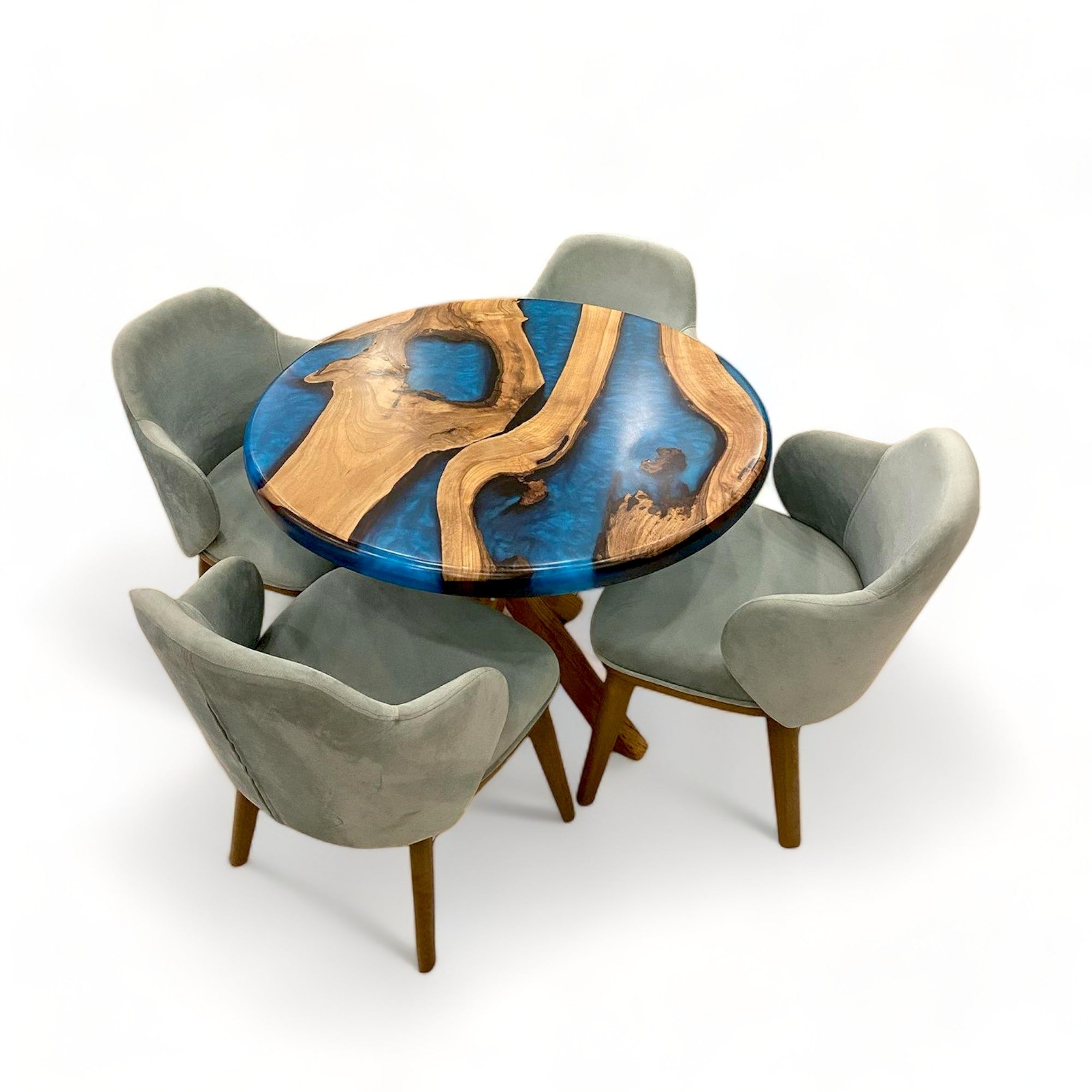 Round Walnut Blue Epoxy Resin River Table