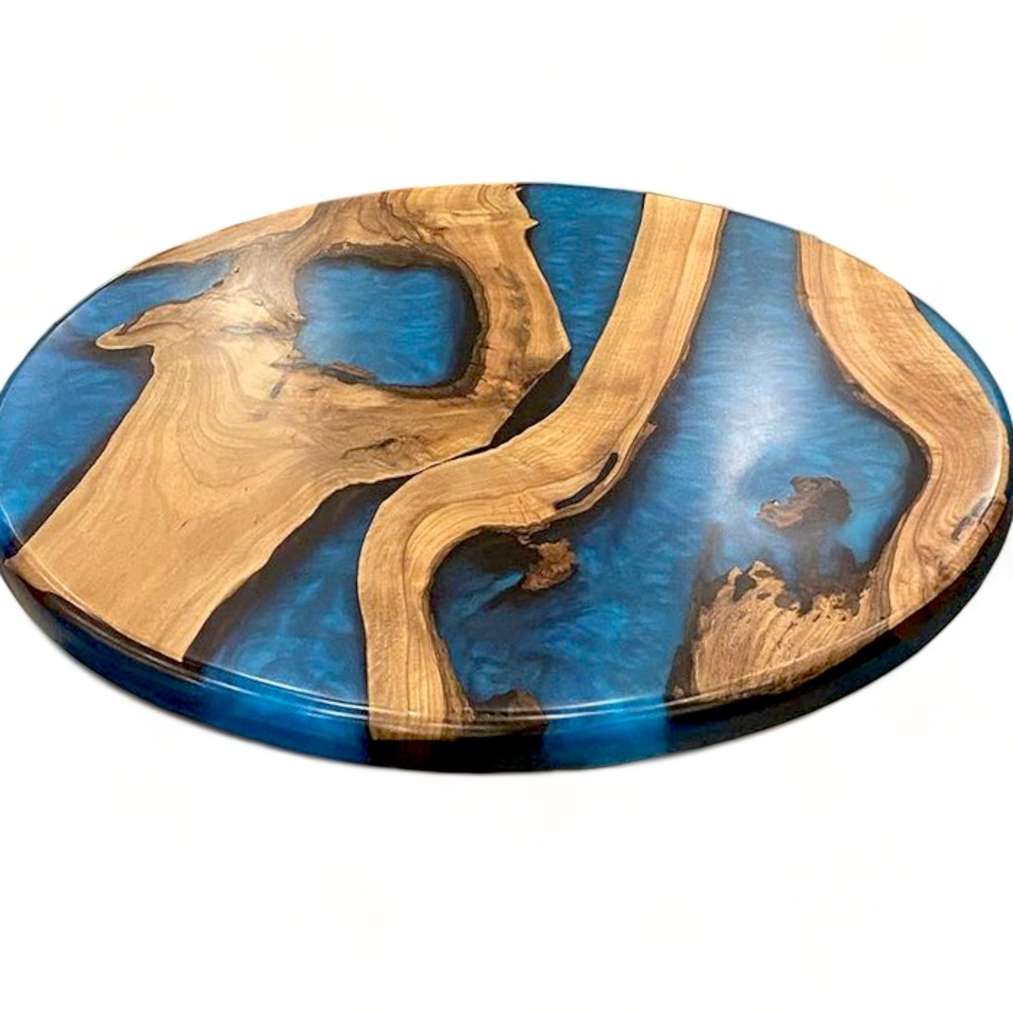 Round Walnut Blue Epoxy Resin River Table