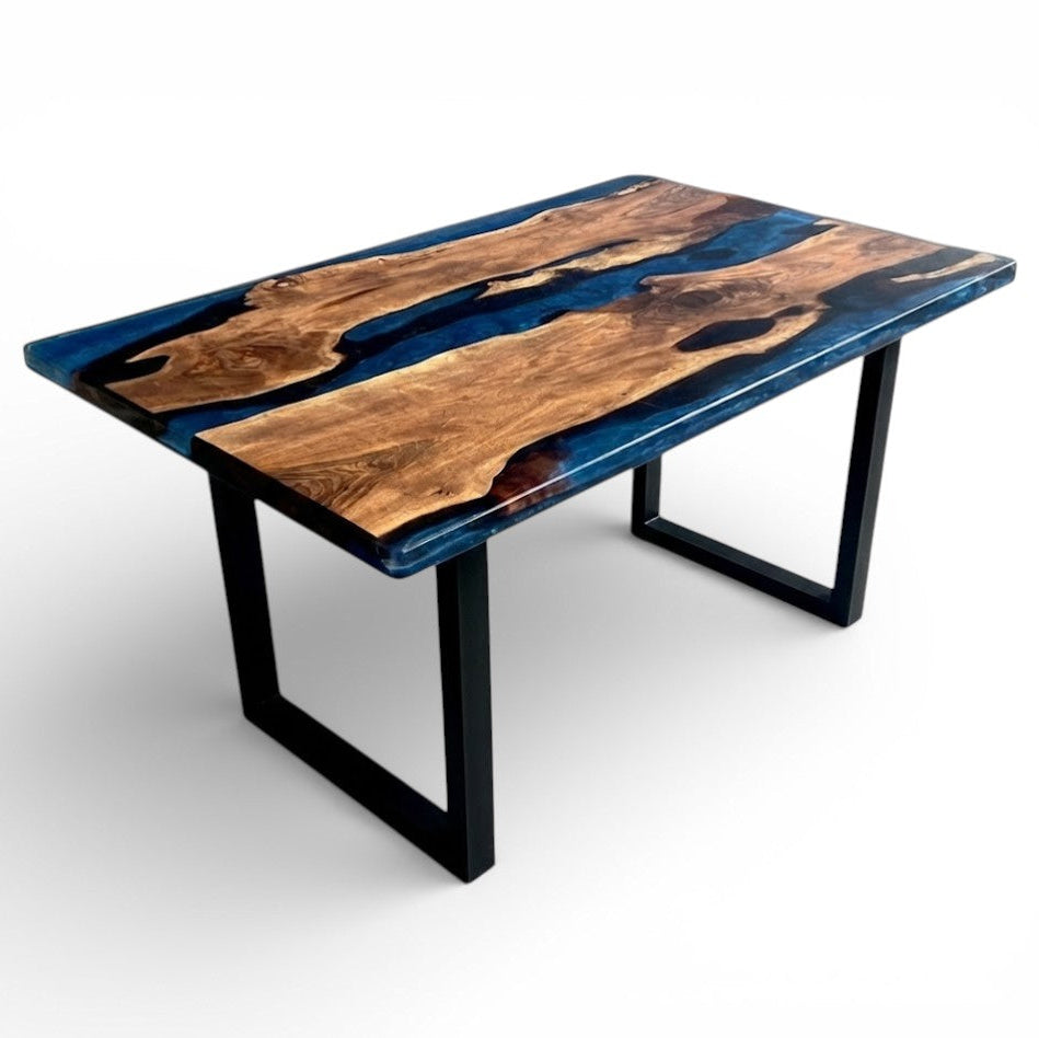 Dark Blue Resin River Epoxy Table