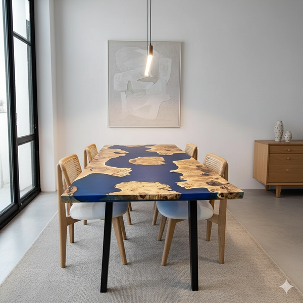 Blue Resin Dining Table - Blue Mappa Burl Resin Epoxy Table