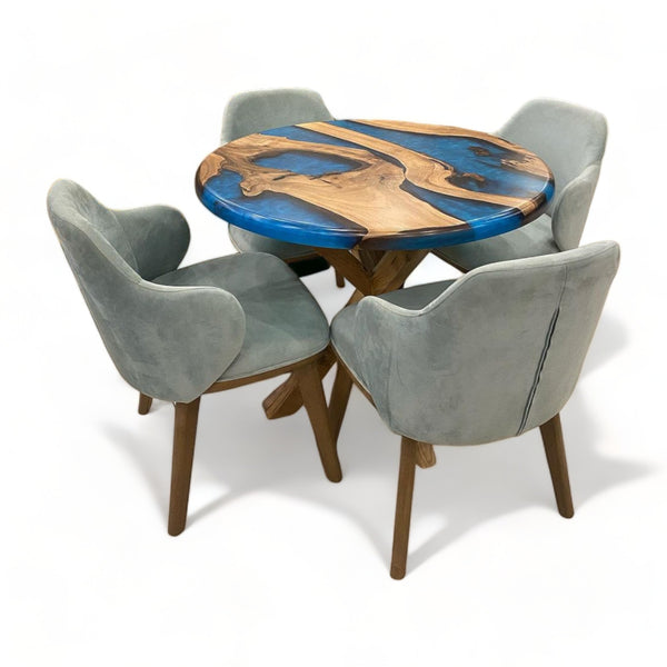 Round Walnut Blue Epoxy Resin River Table
