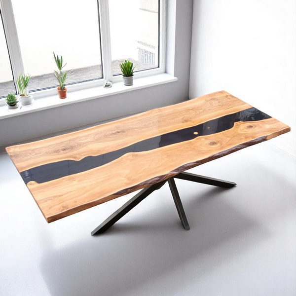 Black Walnut Epoxy Dining Table | Live Edge Walnut Resin River Table