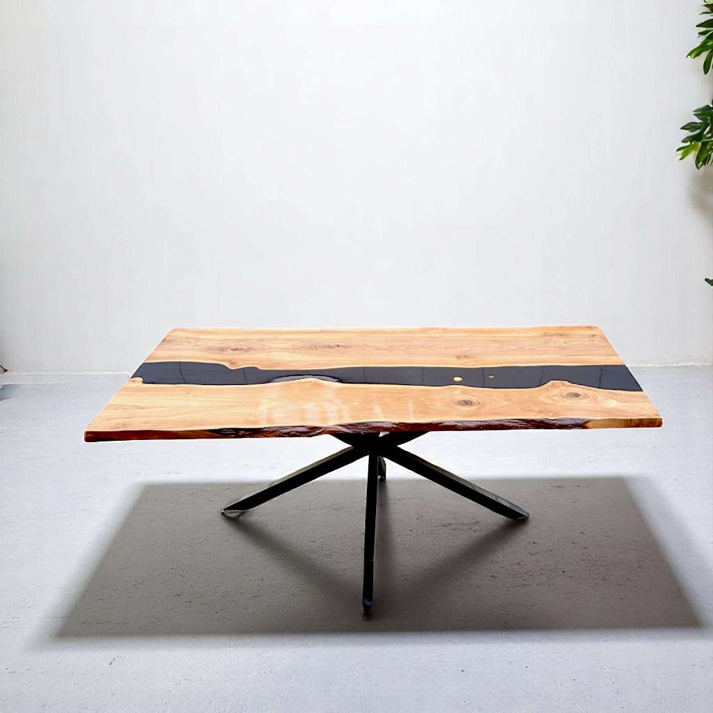 Black Walnut Epoxy Dining Table | Live Edge Walnut Resin River Table