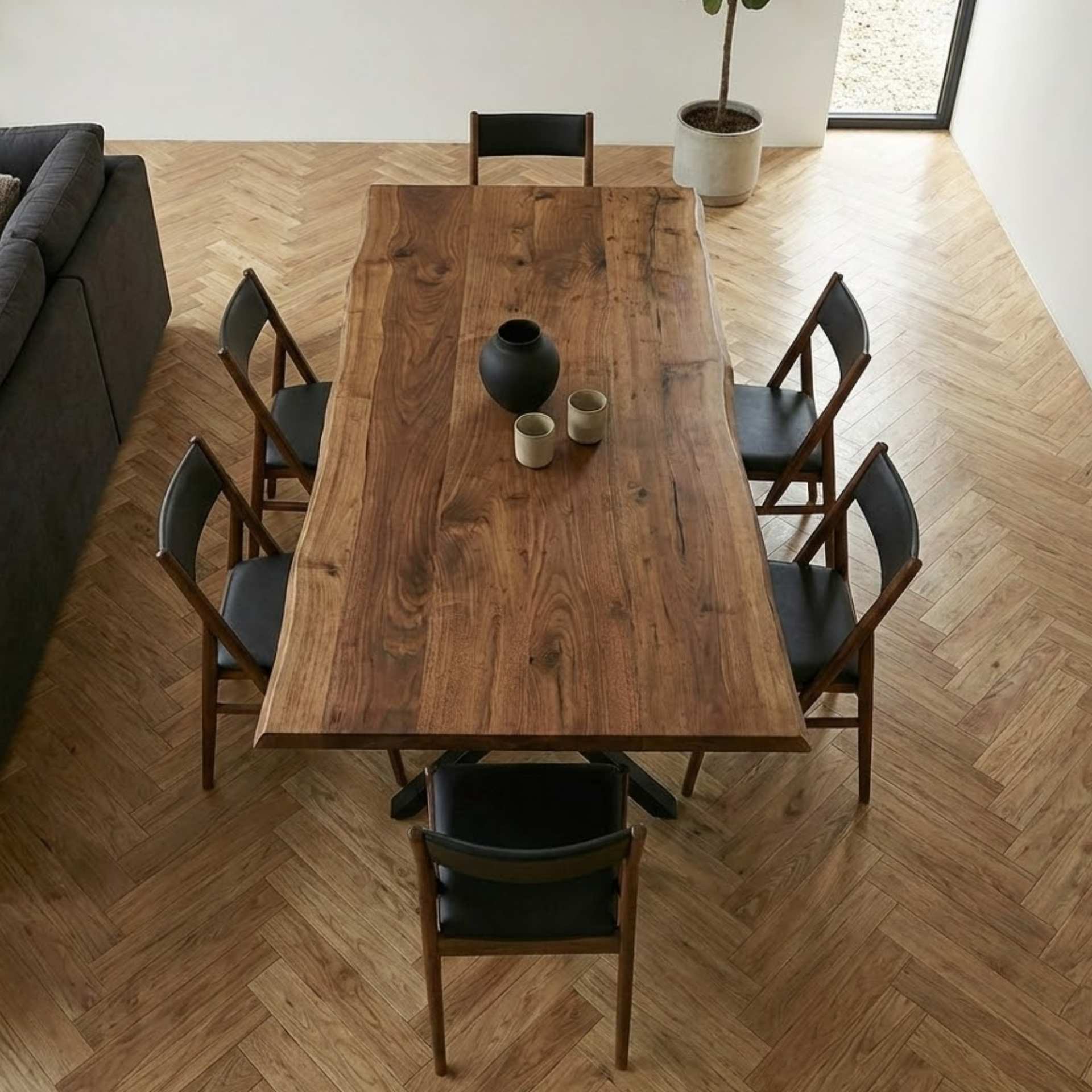 Live Edge Walnut Dining Table with Metal Legs | 6 or 8 or 10 Seater Industrial Design Walnut Table