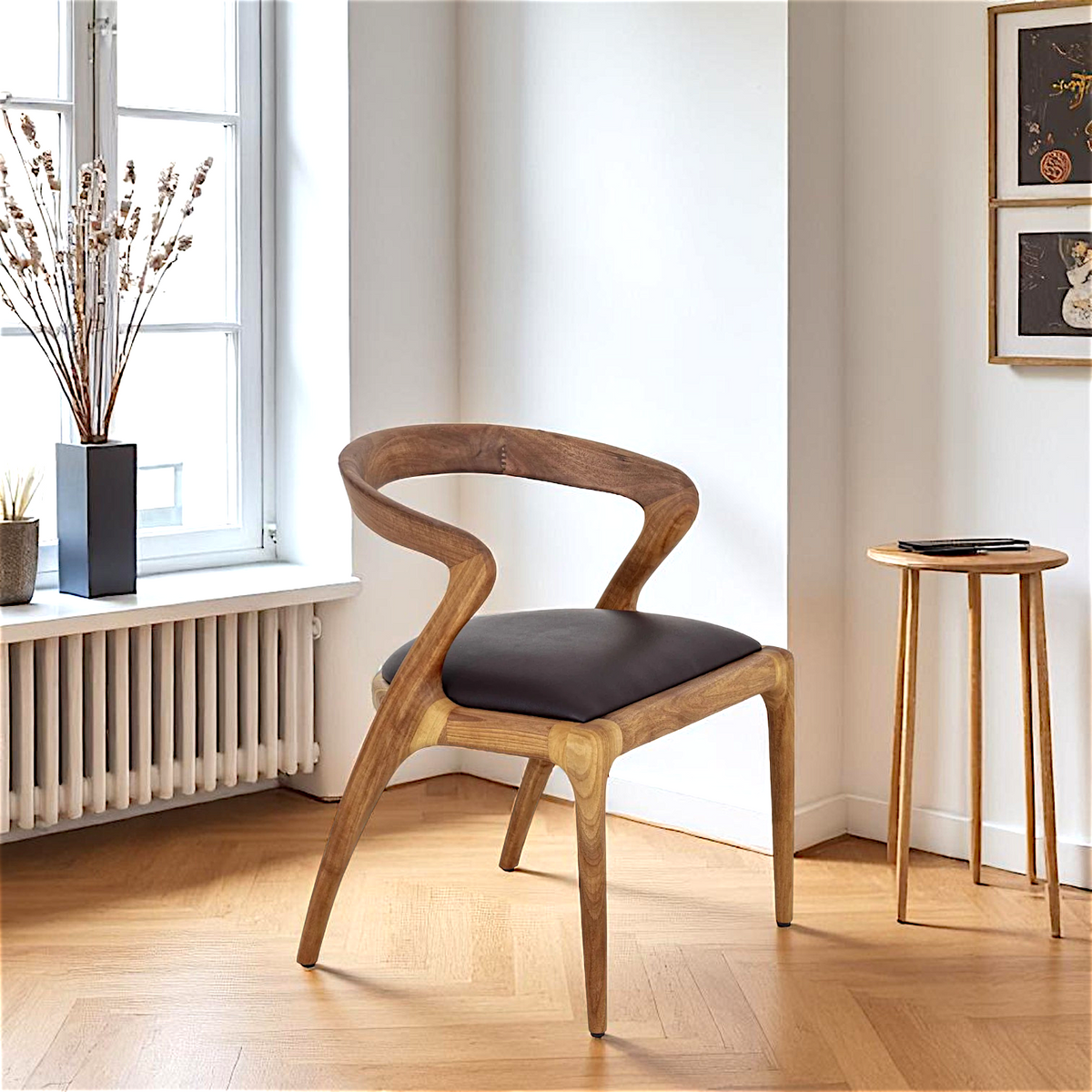 Solid Walnut Sculpted Dining Chair