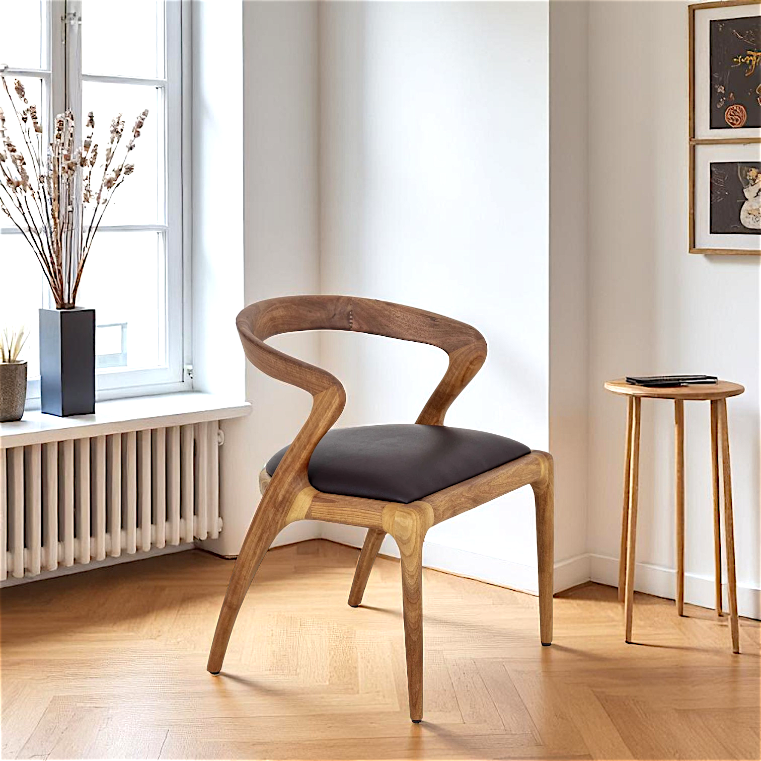 Solid Walnut Sculpted Dining Chair