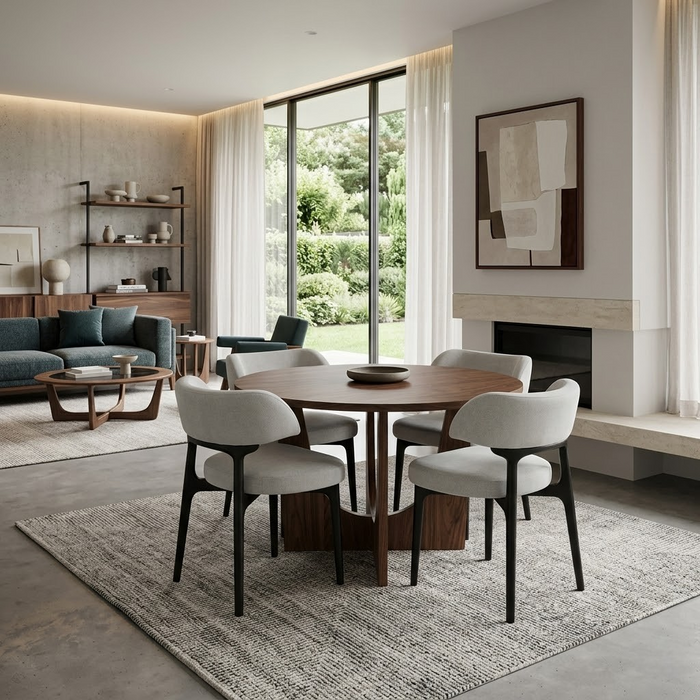 Arc Solid Walnut Round Dining Table – 4–8 Seater