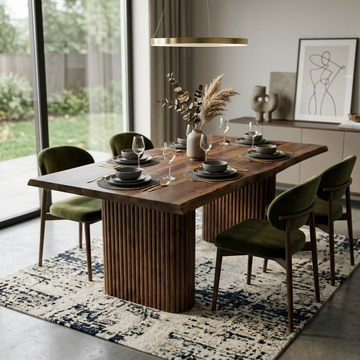 Half Fluted Column Solid Walnut Dining Table – 8–10 Seater