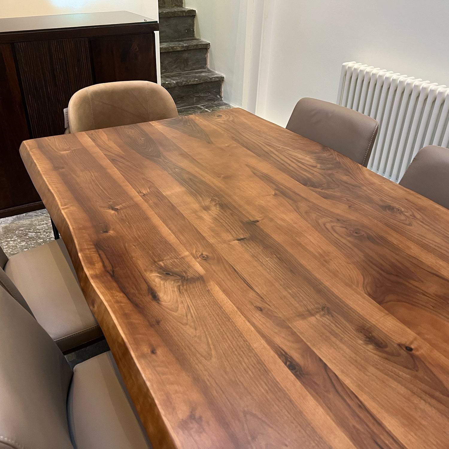 Live Edge Walnut Dining Table with Metal Legs | 6 or 8 or 10 Seater Industrial Design Walnut Table