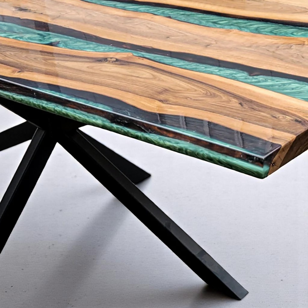 Resin River Pearl Green Epoxy Walnut Live Edge Table