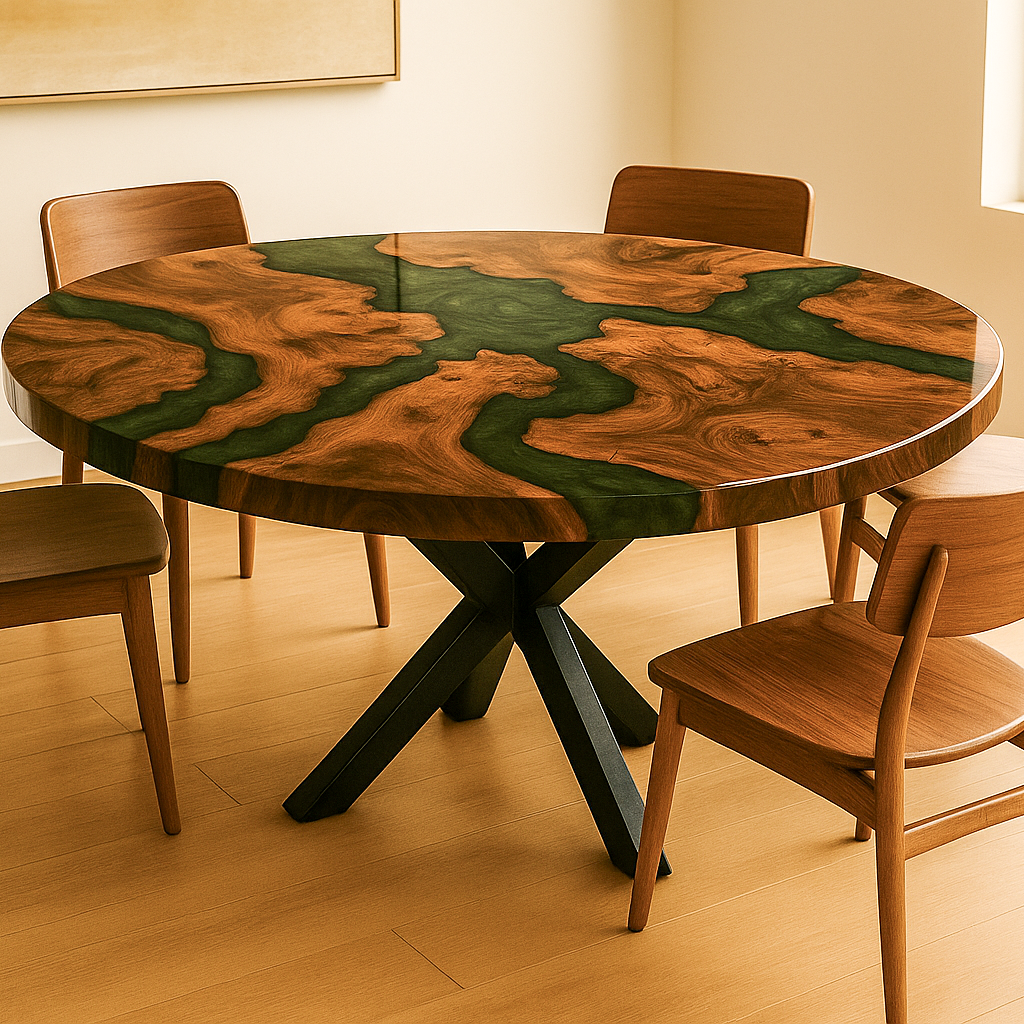Green Epoxy Round Walnut Table