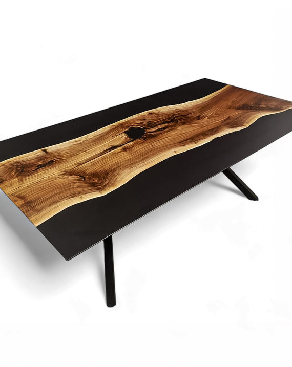 Matte Black Epoxy Resin Walnut Table