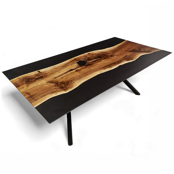 Matte Black Epoxy Resin Walnut Table