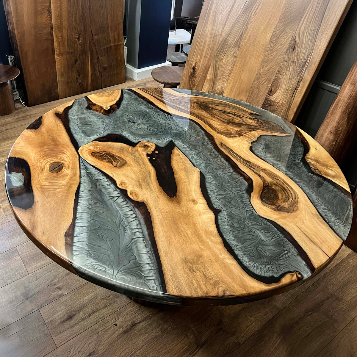 Round Grey Epoxy Resin River Table