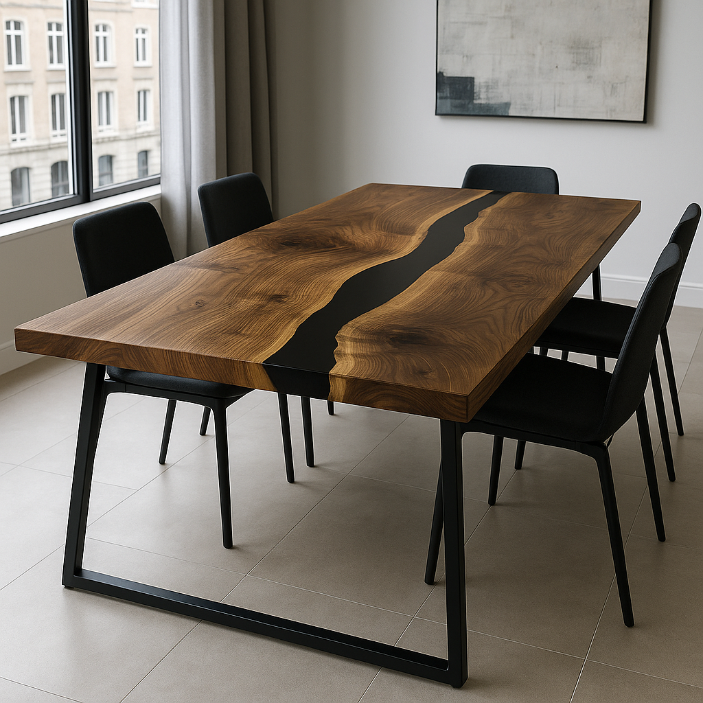 Black Resin River Epoxy Table -  Black Walnut Epoxy Dining Table