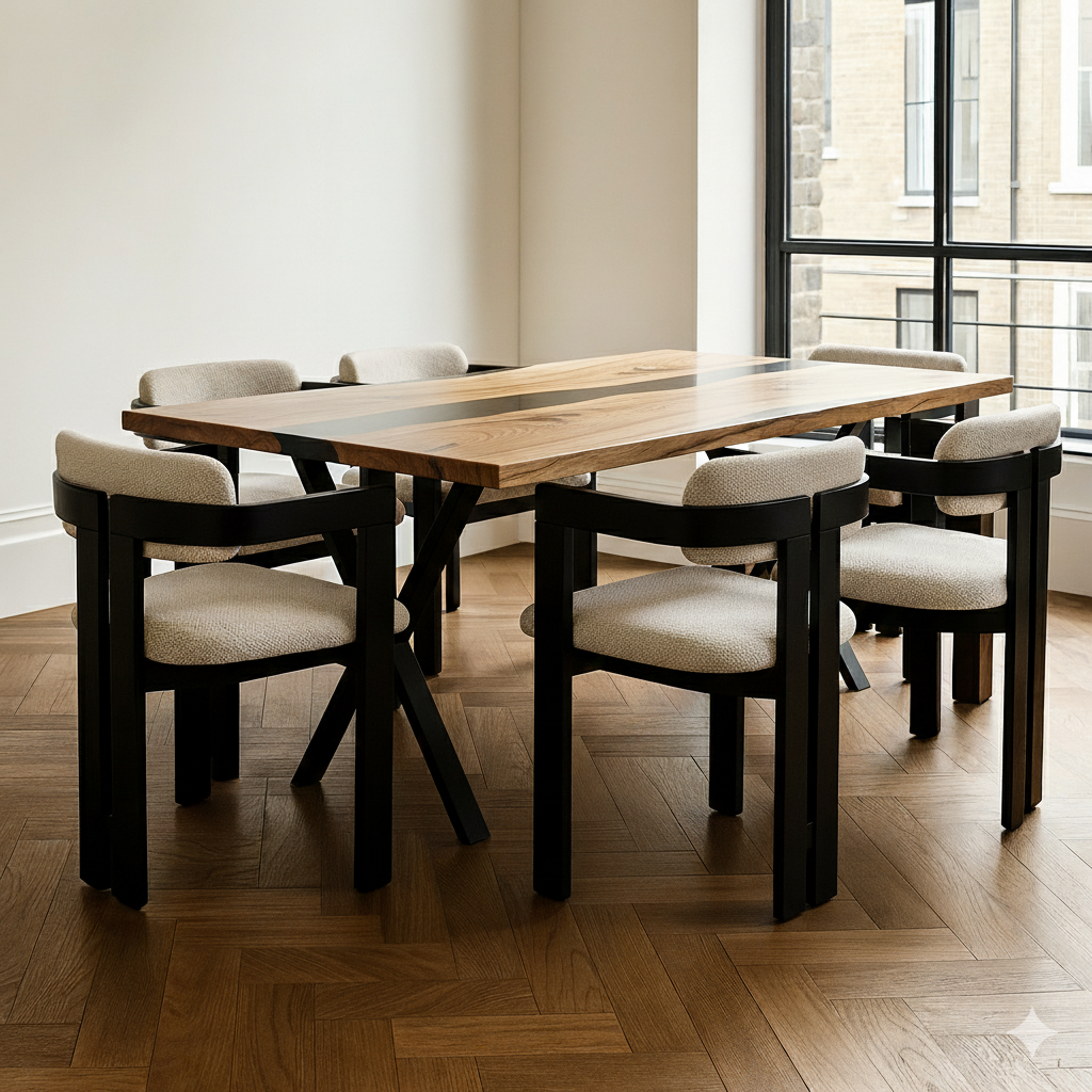 Blacktail Epoxy Dining Table - Black Walnut Resin River Table