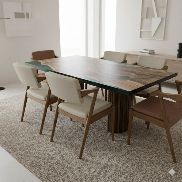 Green Epoxy Dining Table - Green Resin River Table