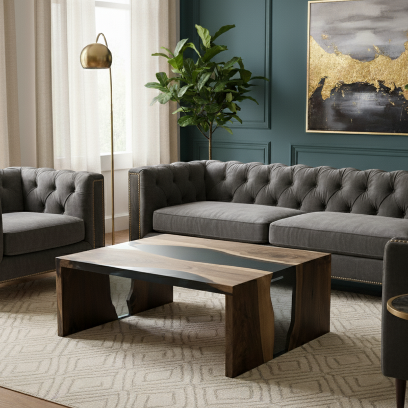 One Piece Walnut Resin Coffee Table