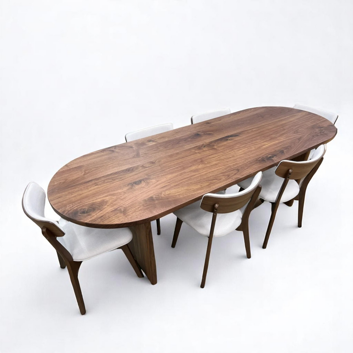 Oval Dark Walnut Dining Table with Walnut Wood Double Pedestal