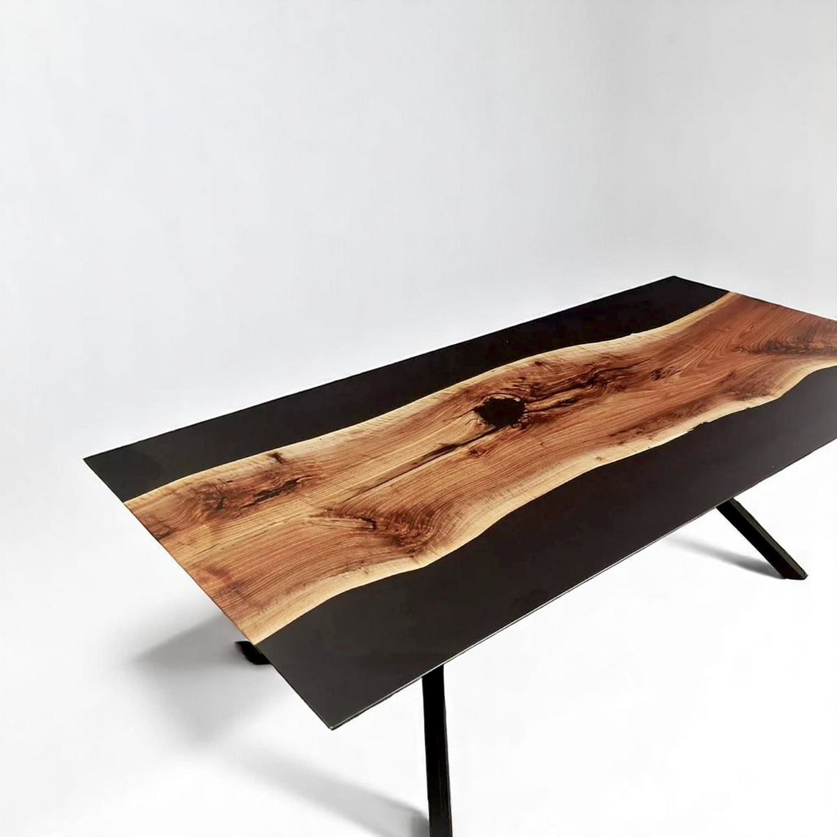 Matte Black Epoxy Resin Walnut Table