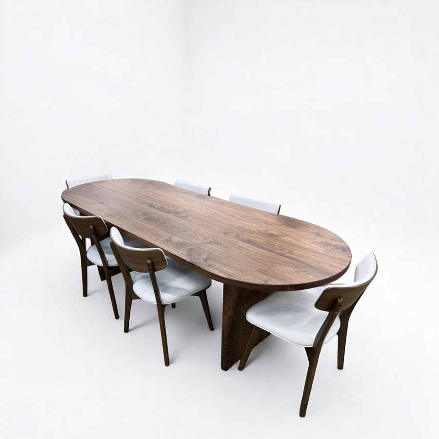 Oval Dark Walnut Dining Table with Walnut Wood Double Pedestal