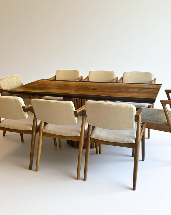 One Piece Walnut Black Epoxy Resin Conference Table