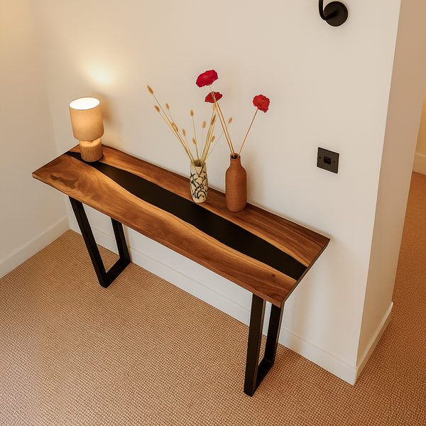 Live Edge Walnut Console with Black Epoxy Resin