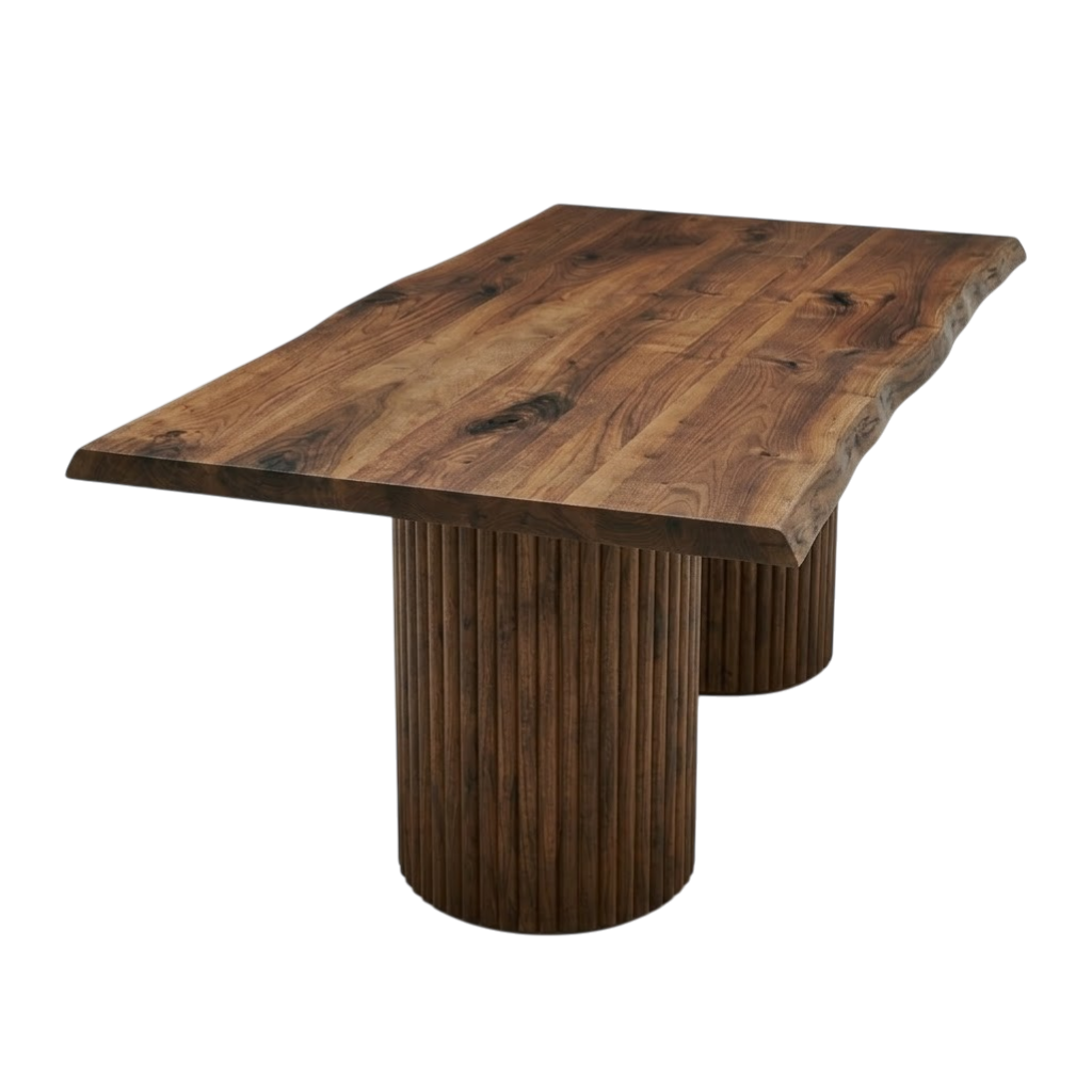 Fluted Column Solid Walnut Dining Table – 8–10 Seater