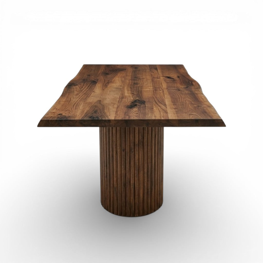 Fluted Column Live Edge Solid Walnut Dining Table – 8–10 Seater