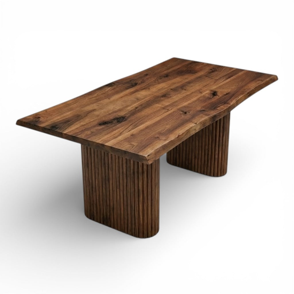 Half Fluted Column Solid Walnut Dining Table – 8–10 Seater