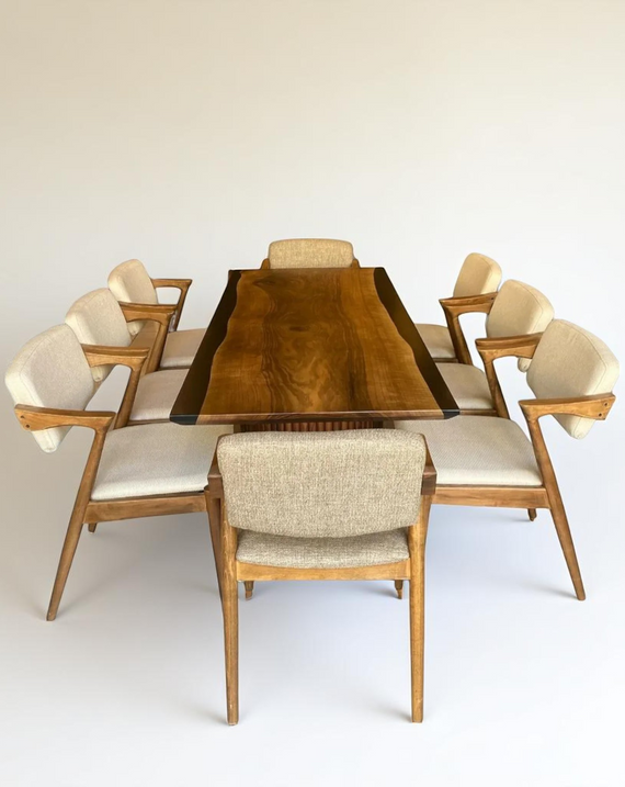 One Piece Walnut Black Epoxy Resin Conference Table