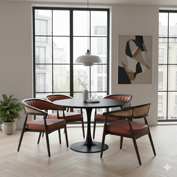 Modern Walnut Dining Chair with Faux Leather Upholstery