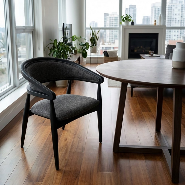 Set of 4 Black Wood Chair with Armrest