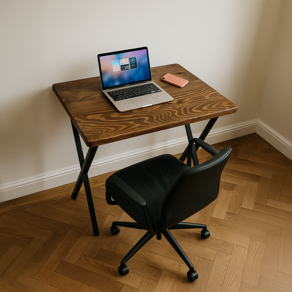 Wooden Desk with X Metal Legs | Industrial Study Table | Solid Wood  Desk | Work, Office Table | Computer Desk