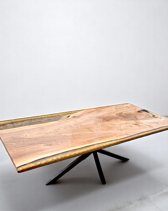 One Piece Walnut Epoxy Gold Walnut Live Edge Table