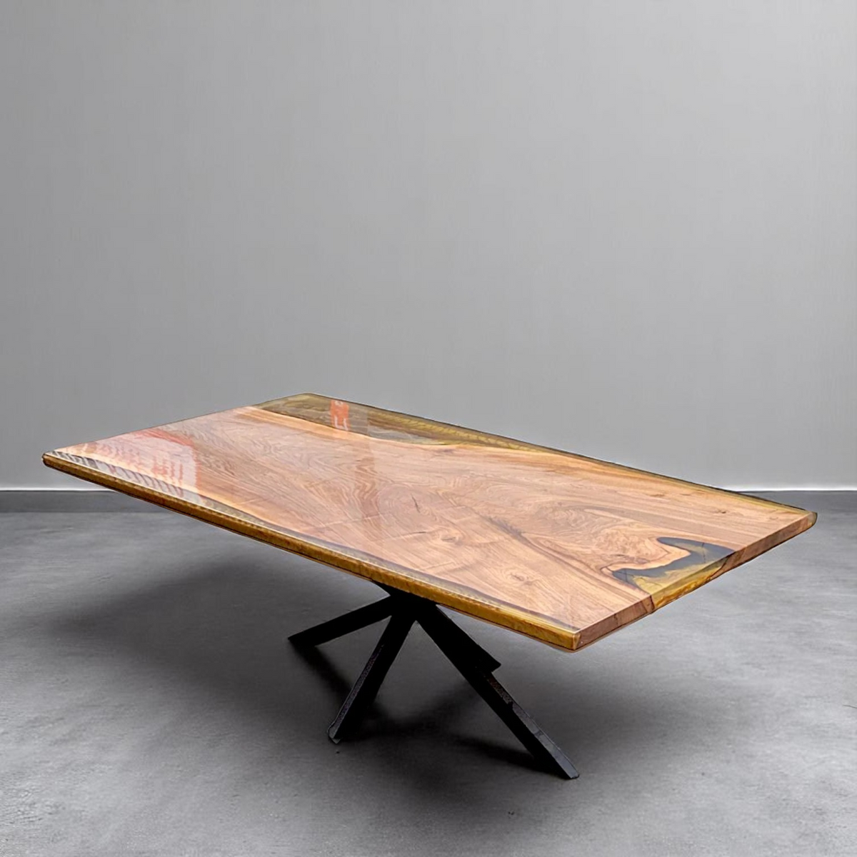 One Piece Walnut Epoxy Gold Walnut Live Edge Table