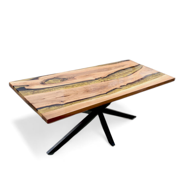 Resin River Epoxy Gold Walnut Live Edge Table