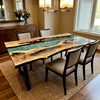 Green Epoxy Resin River Natural Walnut Live Edge Table
