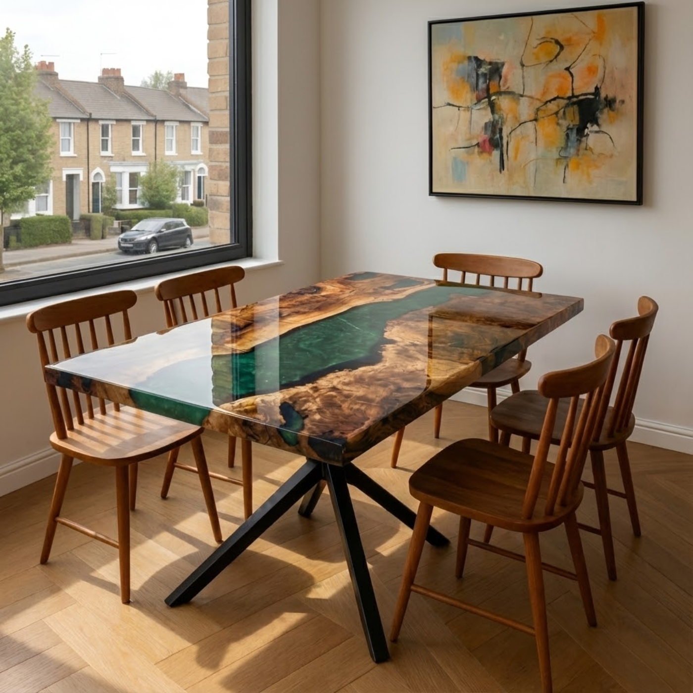 Green Resin River Walnut Epoxy Table