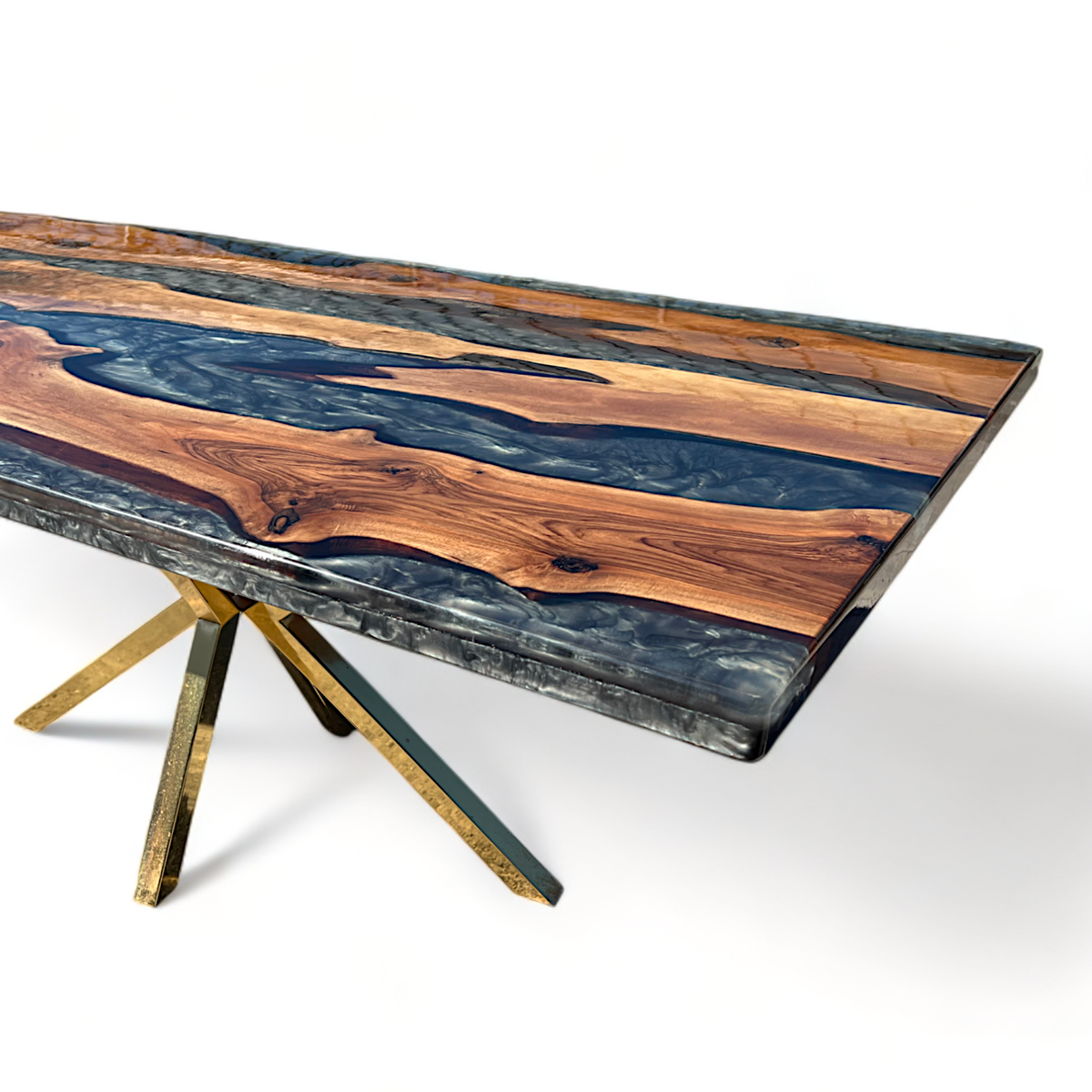 Handcrafted Resin River Epoxy Walnut Table