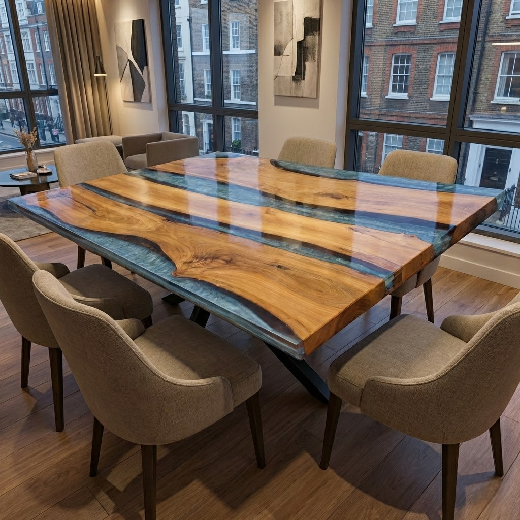 Resin River Grey Walnut Live Edge Table