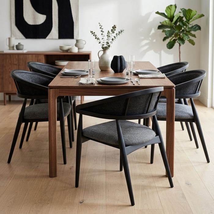 Set of 6 Gazelle Black Wood Chair with Armrest