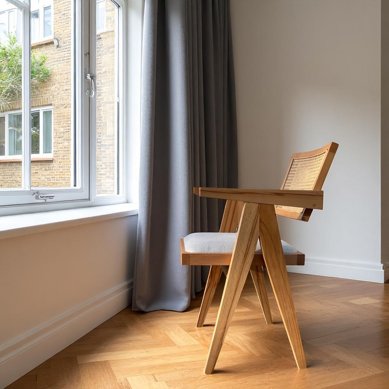 Pierre Rattan Dining Chair with Upholstered Seat and Armrest