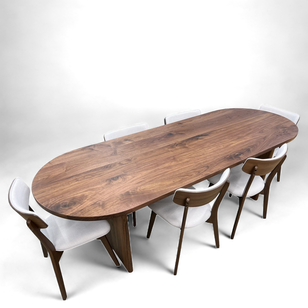 Oval Dark Walnut Dining Table with Walnut Wood Double Pedestal