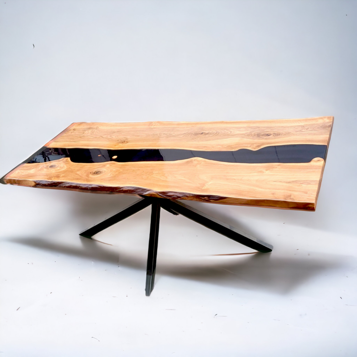 Black Walnut Epoxy Dining Table | 200*90 cm | Live Edge Walnut Resin River Table - The Industrial Furniture