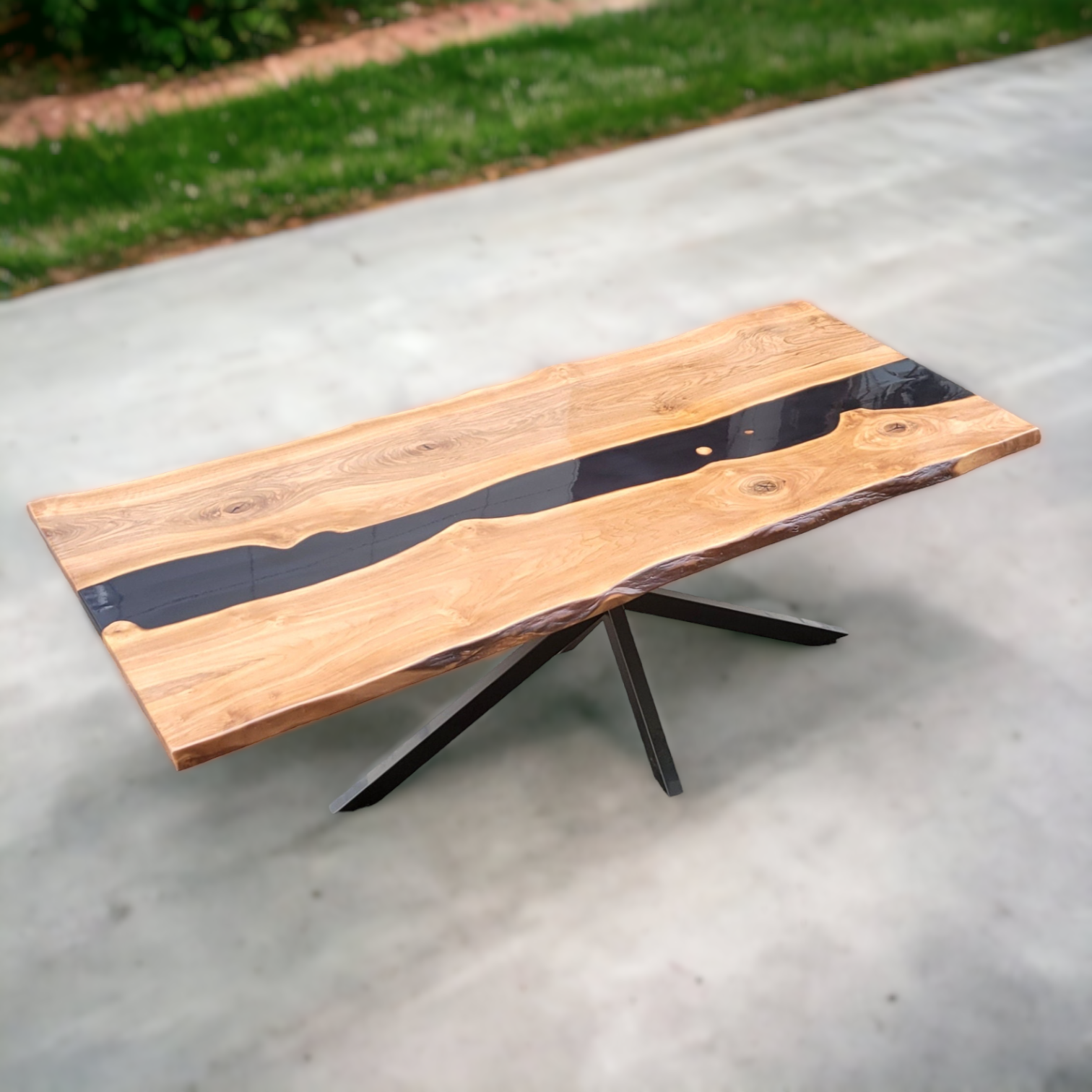 Live edge table top with black epoxy