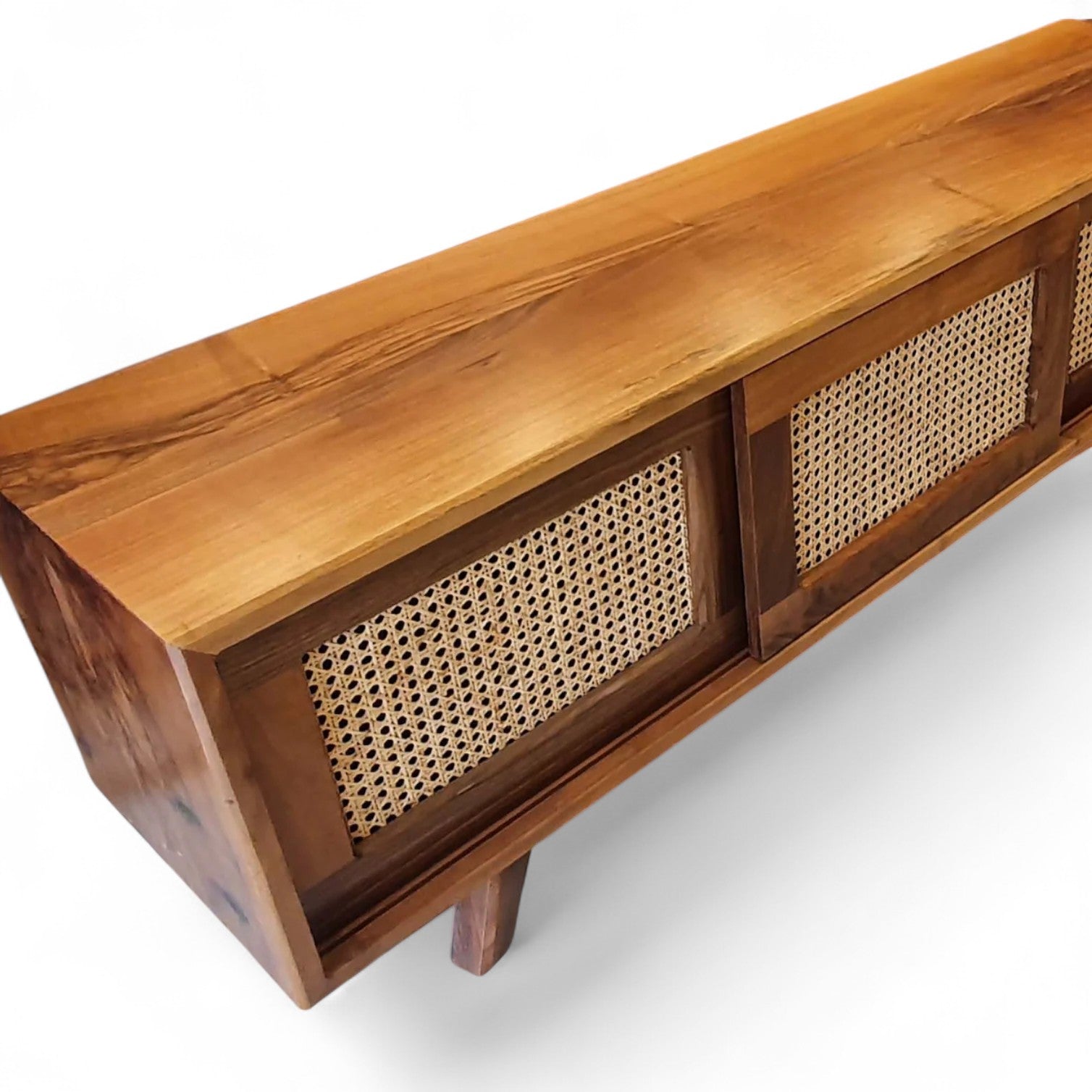 Wicker Walnut Wood TV Unit | Natural Wooden and Media Console | Industrial Style TV Stand | Loft Style TV Mass