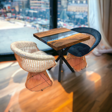 Custom Epoxy Table Blue Resin River Table with white stones