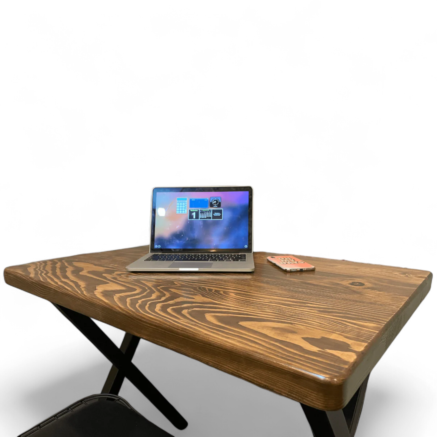Wooden Desk with X Metal Legs | Industrial Study Table | Solid Wood  Desk | Work, Office Table | Computer Desk
